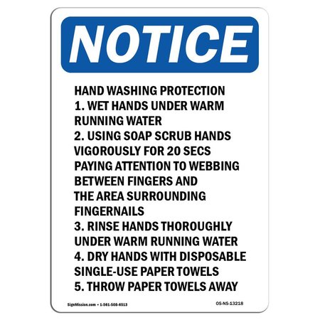 SIGNMISSION OSHA, Hand Washing Protection 1. Wet, 10in X 7in Peel & Stick Wall Graphic, 7" W, 10" L, Portrait OS-NS-RD-710-V-13218